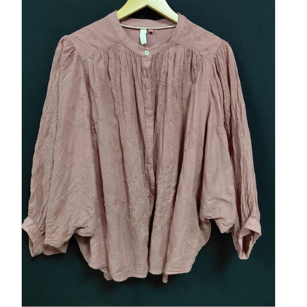 PILCRO 100% Cotton Pink Long Sleeve Relaxed Tunic Blouse Women's Woven Size L